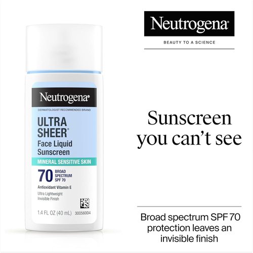 Neutrogena Ultra Sheer Liquid Mineral Sunscreen - Lightweight SPF 70 for Sensitive Skin | 1.4 fl. oz