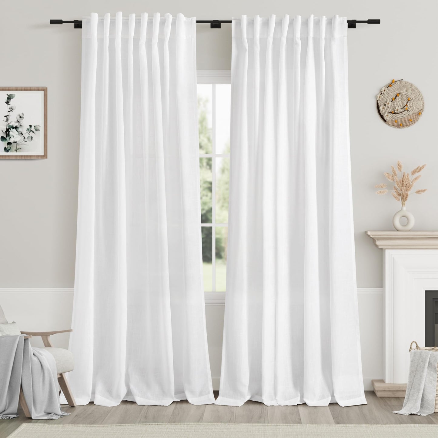 Nanspring Natural Linen Curtains for Kitchen Windows Over Sink - Cafe Curtain Semi Sheer with Rod Pocket and Back Tab Lightweight Rustic Textured Bistro Curtains for Bathroom, 2 Panels 25 x 24 Inch