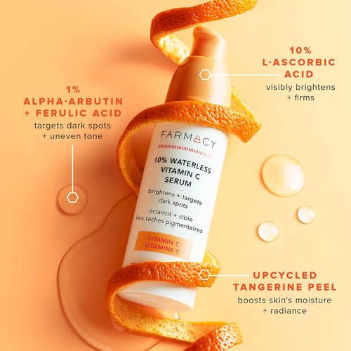 Farmacy 10% Vitamin C Serum for Face - Brightening Vitamin C Face Serum to Firm + Smooth Skin Texture - L Ascorbic Acid + Tangerine Peel Infused Skin Care to Hydrate and Even Skin Tone (30ml)
