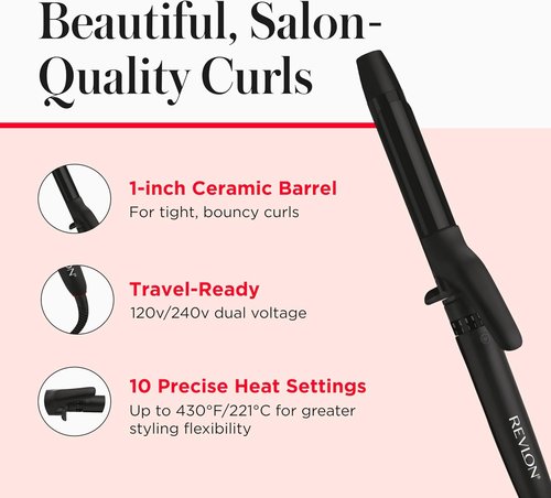 REVLON Smoothstay 1 Inch Curling Iron - Coconut Oil Infused for Enhanced Shine & Reduced Frizz