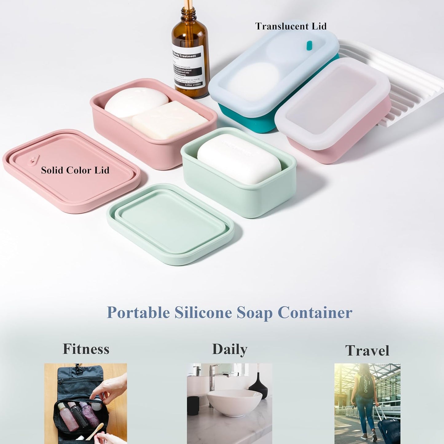 Skiennix Portable Leakproof Travel Soap Case - Compact Silicone Holder with Drainage Layer | Turquoise & Flamingo