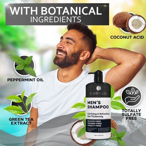 **Skiennix Shampoo for Men - Tea Tree Oil & Peppermint - Sulfate & Paraben Free, Volumizing Formula**