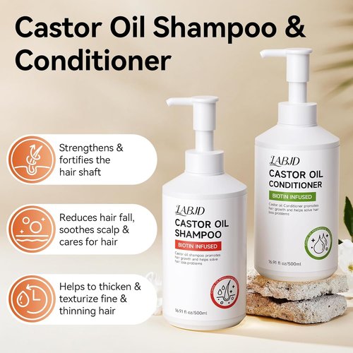 Regine Switzerland Castor Oil Shampoo & Conditioner Set - Strengthen & Restore Thin Hair | Sulfate-Free, 16.9 FL Oz