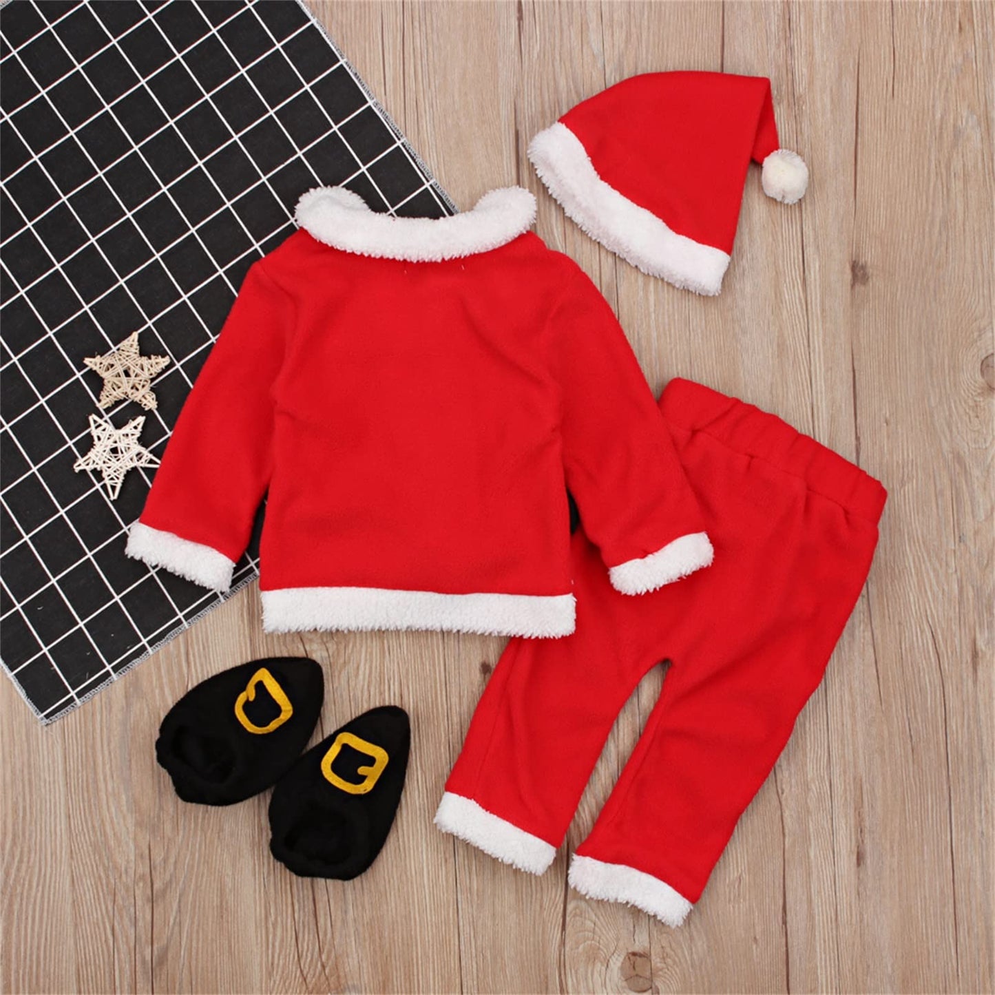 Emmababy Santa Costume Infant Baby Boy Velvet Outfit Toddler Girls Christmas Outfit Button Down Plush Jacket Coat Pants Hat (red, 0-6 Months)