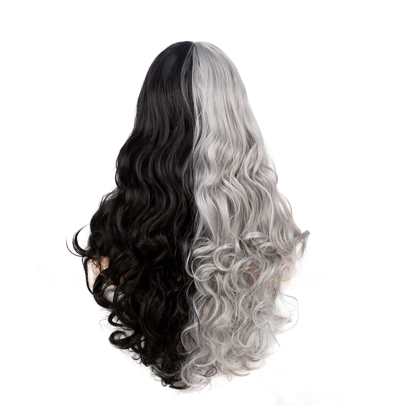 Baruisi Half Black Grey Wig With Bangs Long Curly Wavy Synthetic Heat Resistant Costume Cosplay Wigs for Women