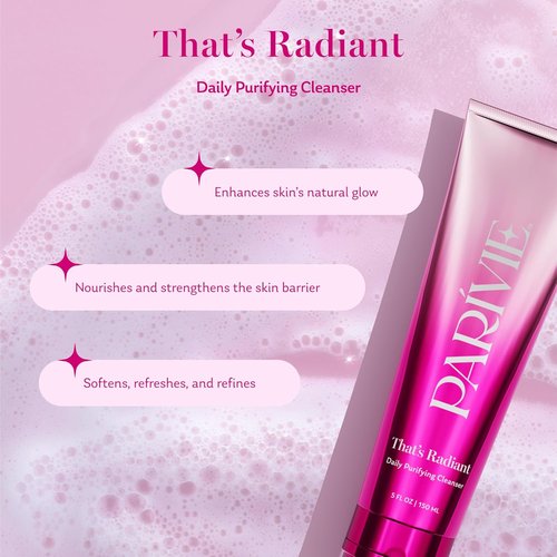 Parivie Radiant Daily Purifying Cleanser - Gel-to-Cream Face Wash with BHA & Ceramides - 5 fl oz