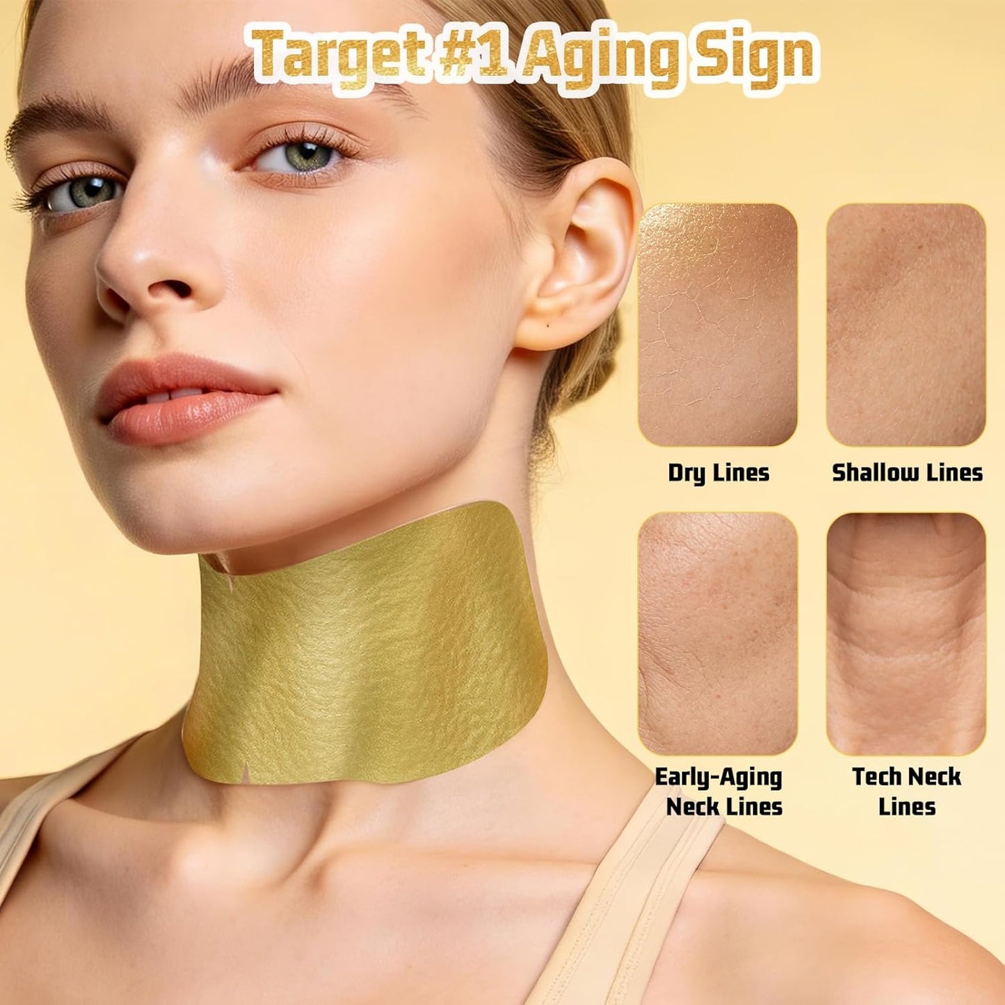 Z:SEA Collagen Cream Neck Mask & 98% Real Gold Serum Set - 2-Step Anti-Aging Treatment for Crepey Skin, Firming & Hydrating, 5Ct