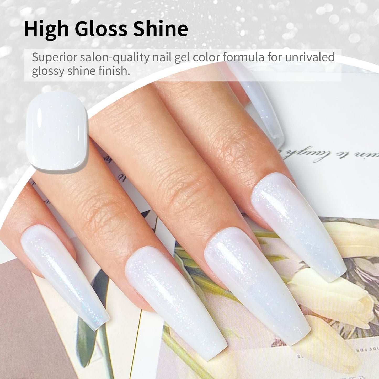 JODSONE Gel Nail Polish Pure White Glitter Pure White Gel Polish 10ml Nail Art Design Manicure Salon DIY Home All Seasons Neutral Soak Off U V Lamp