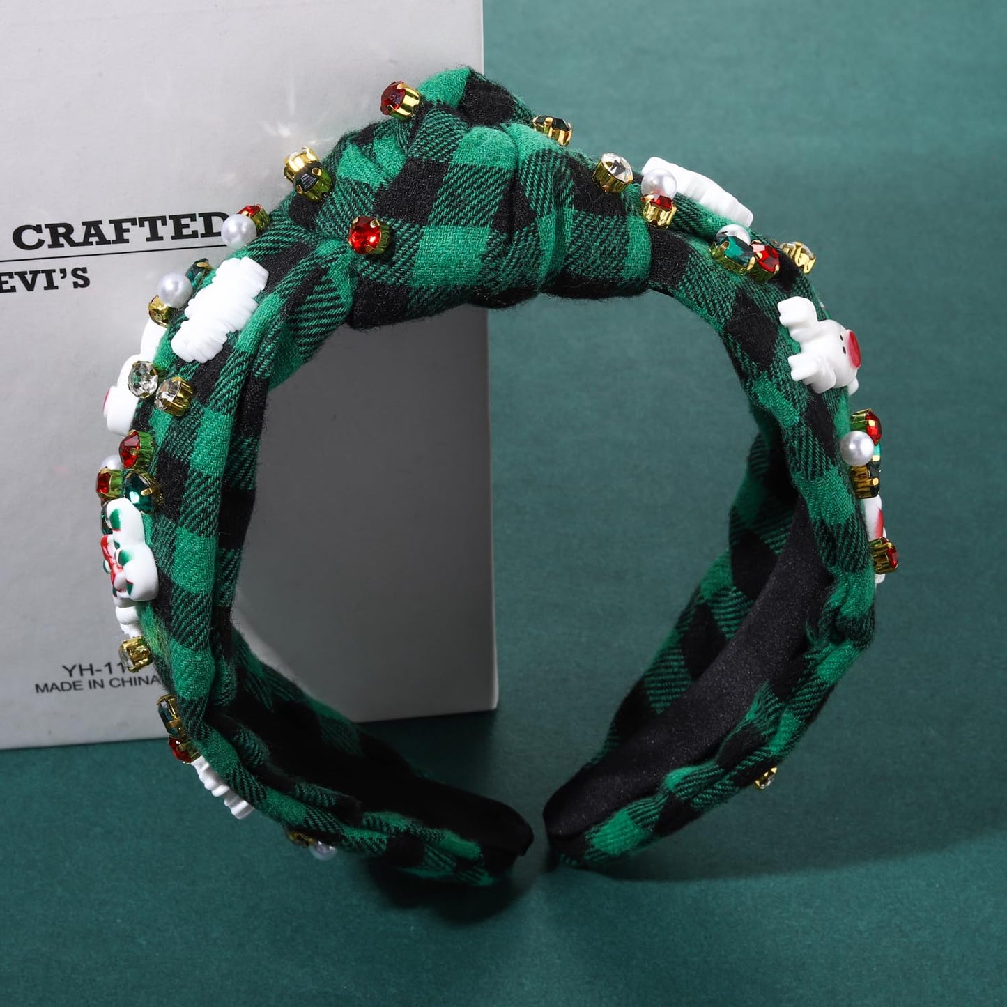 Christmas Holiday Headband for Women Christmas Accessories Cute Reindeer Snowflake Candy Cane Knotted Headband Red Green Beaded Rhinestone Pearl Wide Top Knot Headband Xmas Plaid Hairband Gifts