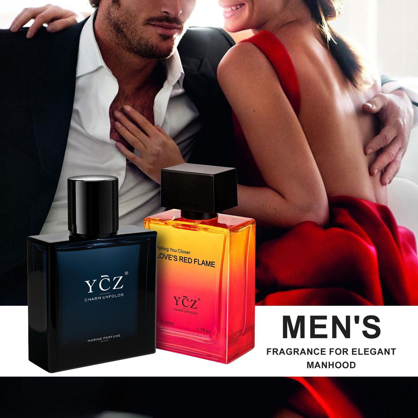 Ycz Men's Cologne Set, 1.7oz(50ml) Bottled Marine Perfume and Borrowing Fire Men Perfume, Long Lasting Eau De Parfum Cologne for Men, Oriental Woody Orange Fragrance, is Christmas Gifts Ideal