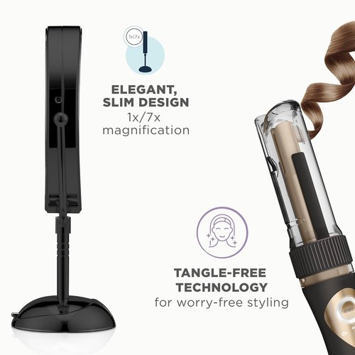 **INFINITIPRO BY CONAIR Curl Secret Automatic Curling Iron - 3/4-Inch Barrel & Lighted Makeup Mirror - Black**