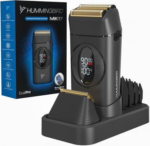 HUMMINGBIRD MK17 DualPro Foil Shaver & Beard Trimmer - Gold Titanium Blades, Turbo Shaving, USB-C Charging