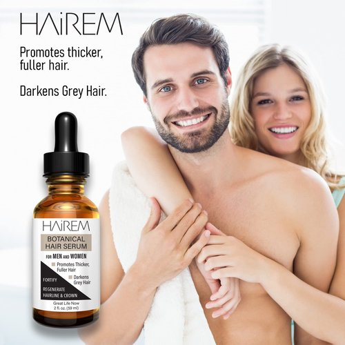 HAiREM™ Botanical Hair Serum, Promotes Hair Growth, Thicker & Fuller Hair, Darkens Grey Hair, For Men & Women - 2oz (1 Bottle)