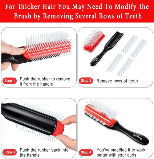 KTKUDY Curly Hair Brush - 9-Row Detangling & Defining Brush for Wavy, Curly, Coily Hair - Black