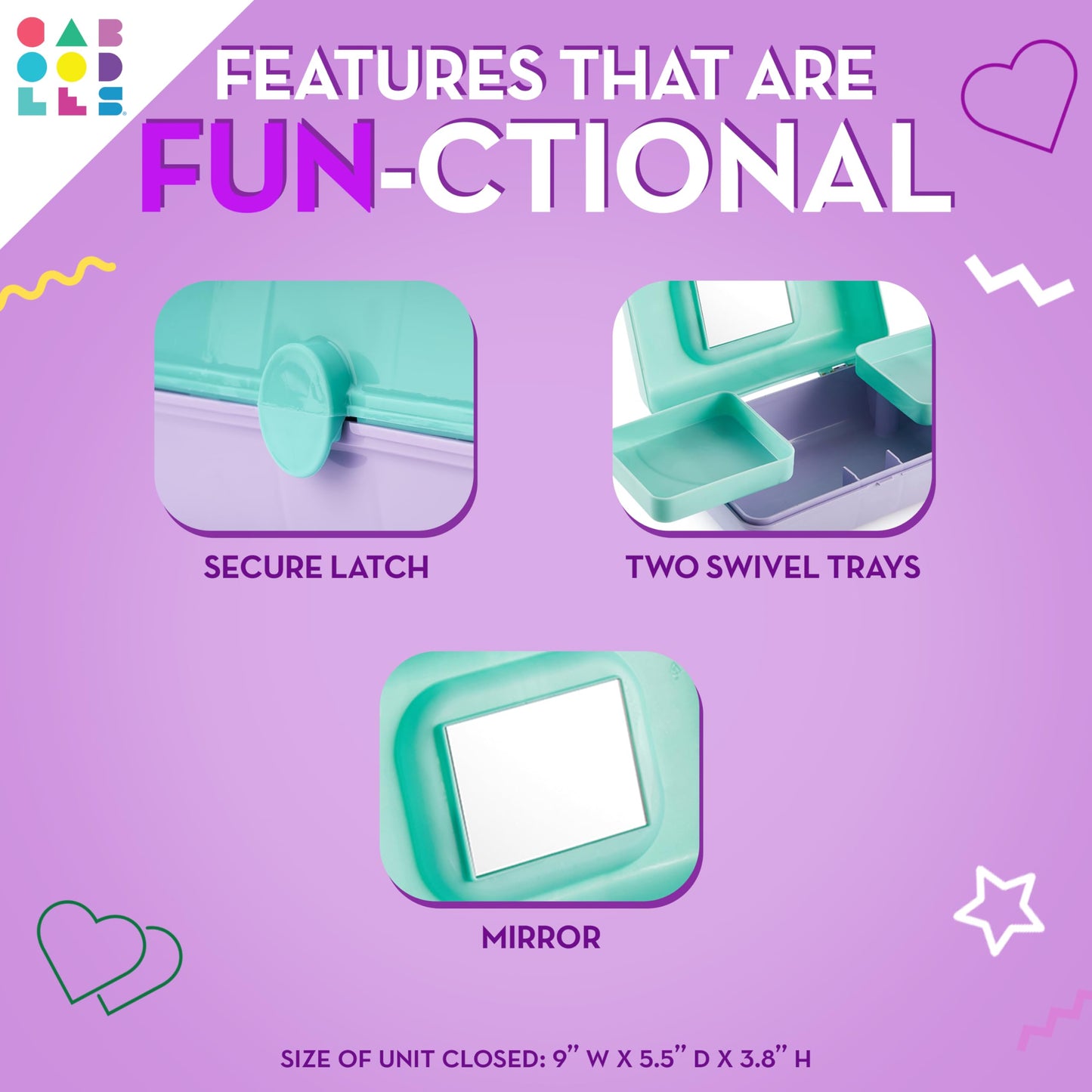 Caboodles Pretty in Petite Makeup Box, Two-Tone Purple Sparkle on Pink Sparkle, Hard Plastic Organizer Box, 2 Swivel Trays, Fashion Mirror, Secure Latch for Safe Travel