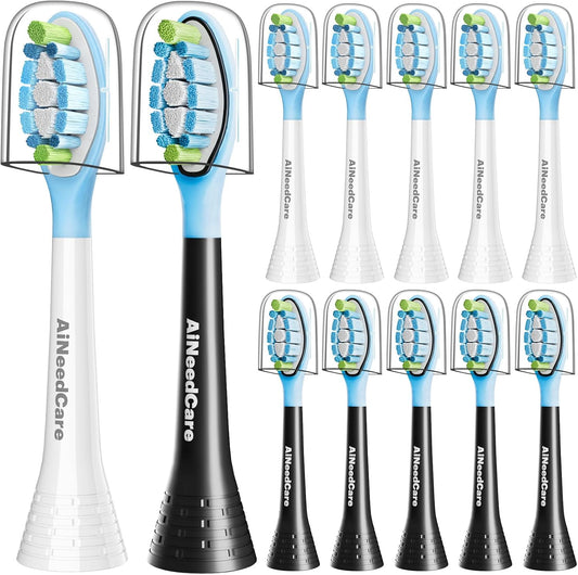 Sonicare Replacement Heads - Electric Toothbrush Heads for Philips Sonicare | 12 Pack (6 White + 6 Black)