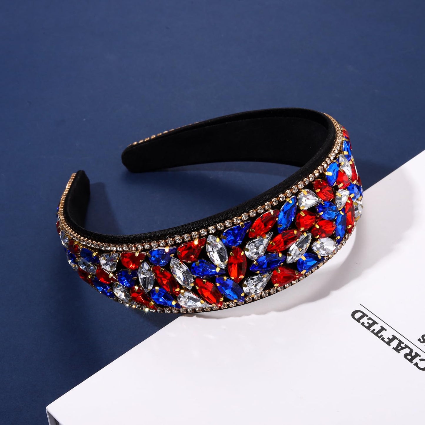 American Flag Rhinestone Headband for women Sparkly Red White Blue Crystal Embelishied Hairbands Twist Turband Headead (rhinestone-red white blue)