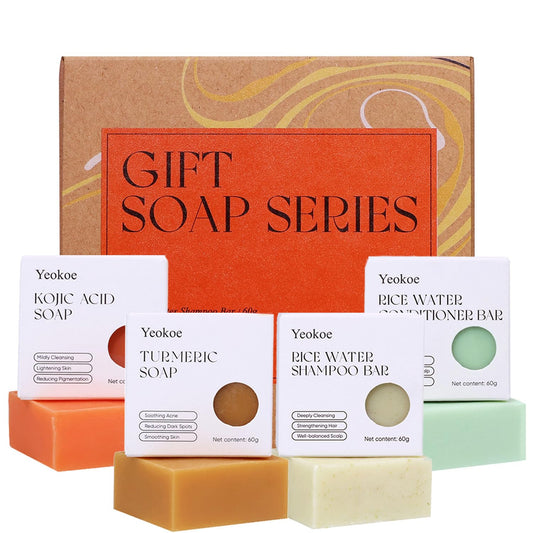 Yeokoe Turmeric Soap Bar & Rice Water Shampoo Conditioner Set - Deep Cleansing, Spa Gifts for Women