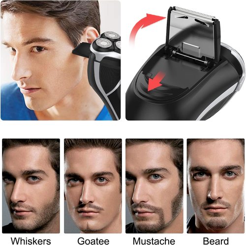 **MAX-T Men's Electric Shaver | Corded & Cordless 3D Rotary Razor with Pop-Up Trimmer, IPX7 Waterproof**