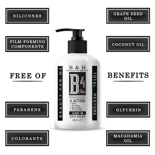Beauty for Me Leave-In Hair Cream - B4Me Total Restore No-Rinse Repair & Softening Formula, 250ml