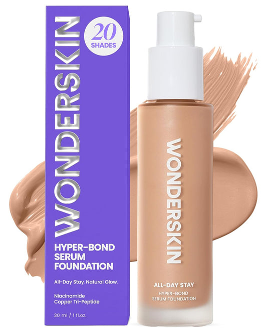 Wonderskin Hyper Bond Serum Foundation - Waterproof, Transfer-Proof 24HR Longwear Makeup with Niacinamide & Hyaluronic Acid | Lightweight Natural Finish (Lunar)
