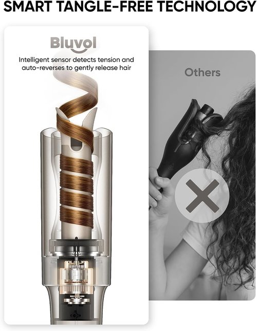 Bluvol R10 Apex Cordless Curling Iron - 1-Inch Rotating Wand with Anti-Tangle & LED Features, Starlight Finish