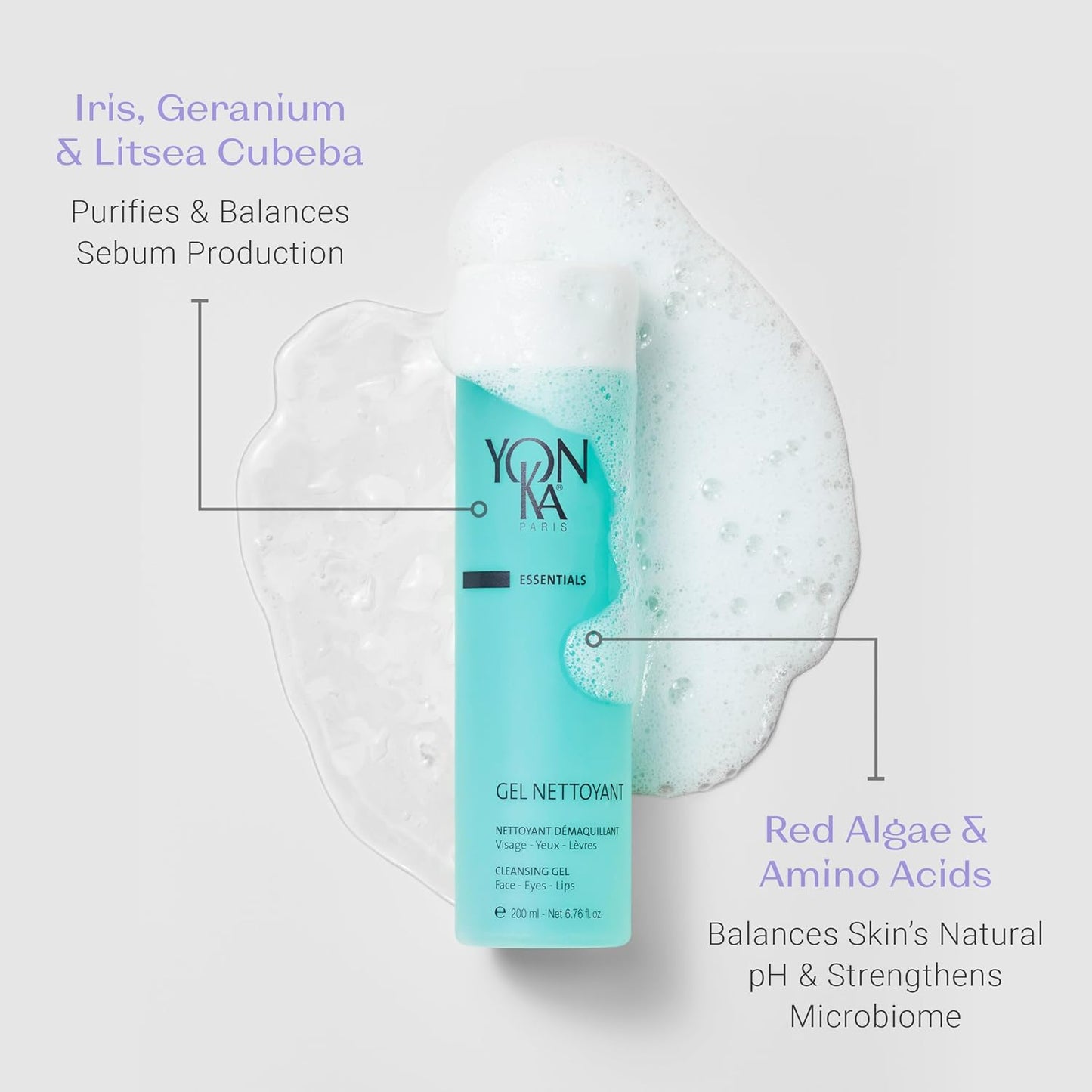 Yonka Gel Cleanser - Gentle Foaming Face Wash & Makeup Remover | Balances Skin pH with Red Algae & Amino Acids | Ideal for Acne-Prone & Oily Skin | Paraben-Free