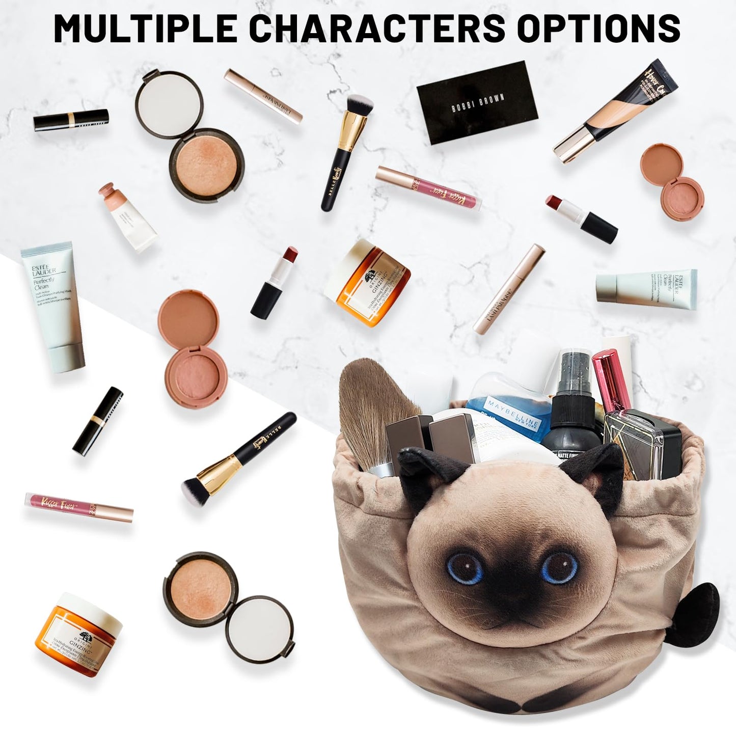 Openhahaha Drawstring Makeup Bag, Cat Makeup Bag, Travel Makeup Organizer, Cosmetic Pouch Bag, Cat Gift for Women, Lay Flat Makeup Bag Gifts for Cat Lovers(2-Pack)