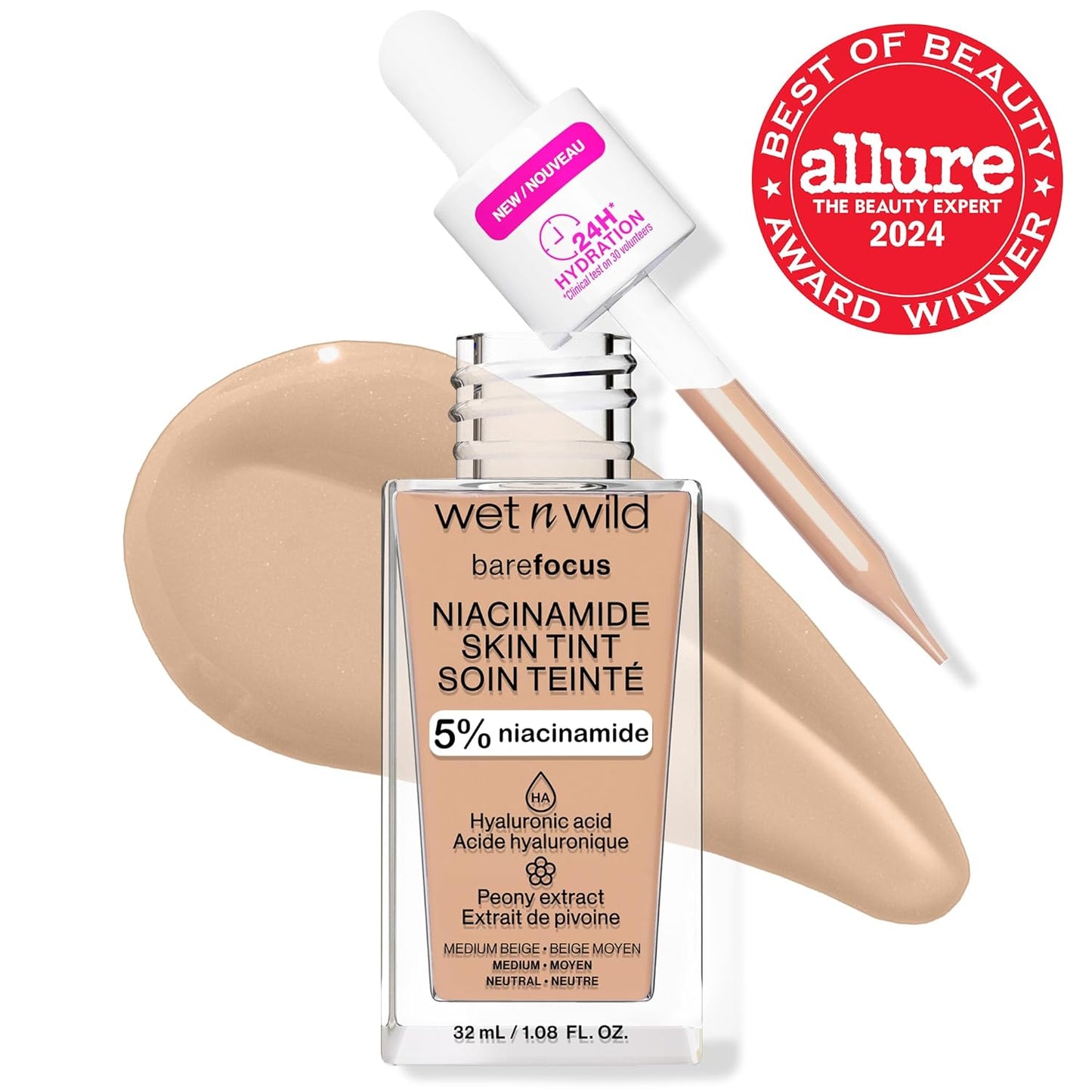 Wet n Wild Bare Focus Skin Tint - 5% Niacinamide, Buildable Sheer Coverage, Hydrating & Cruelty-Free | Medium Beige