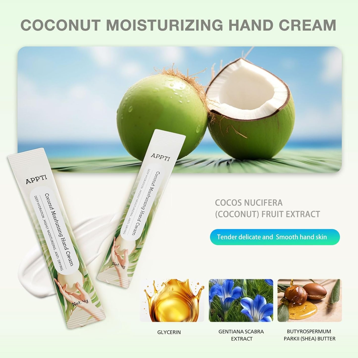 Skiennix Moisturizing Hand Cream - Hydrating Lotion for Dry Hands | Deep Nourishing Coconut, 80 Pack