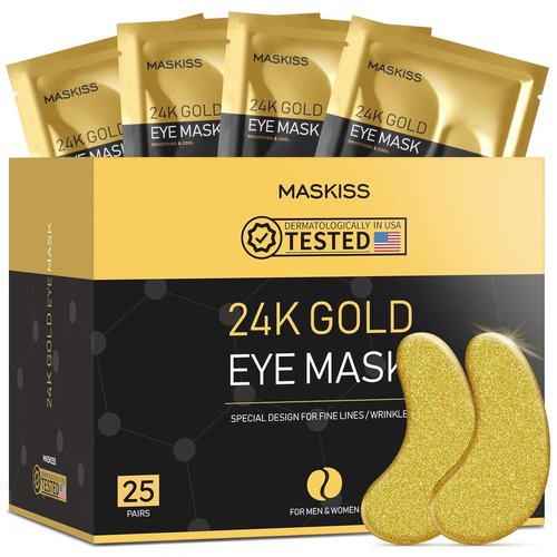 24K Gold Under Eye Patches - Collagen Eye Masks for Dark Circles & Puffiness | 25 Pairs