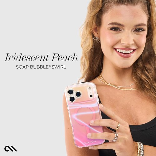 Case-Mate Soap Bubble iPhone 17 Pro Max Case - Stylish Peach Iridescent Cover with 12ft Drop Protection | MagSafe Compatible