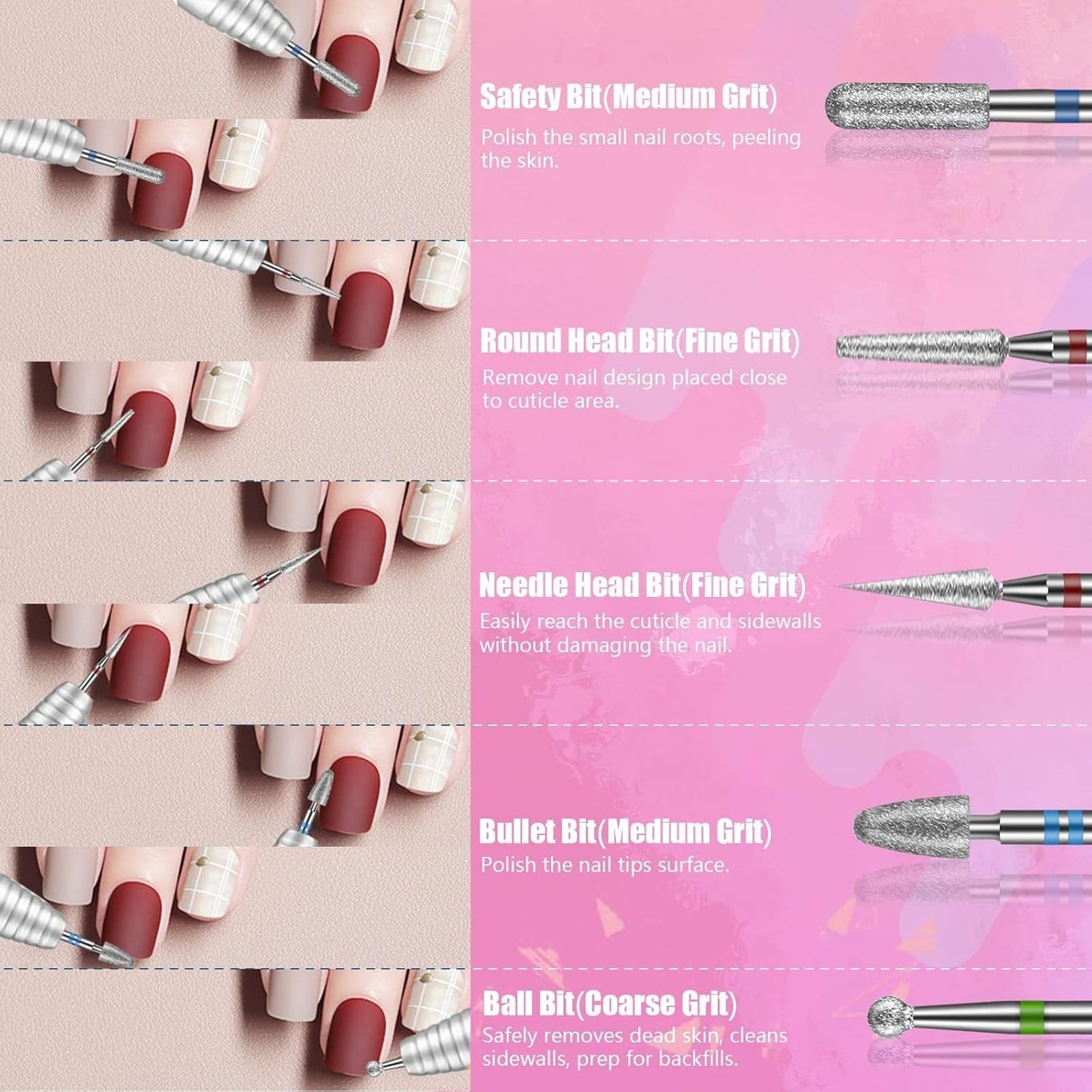 Depvko 21pcs Nail Drill Bits Sets, 3/32 Inch Cuticle Electric Nail File and Ceramic Acrylic Gel Nail Bit Kit, Acrylic Nail Art Tools, Carbide Remover Bits for Manicure Pedicure, Home Salon
