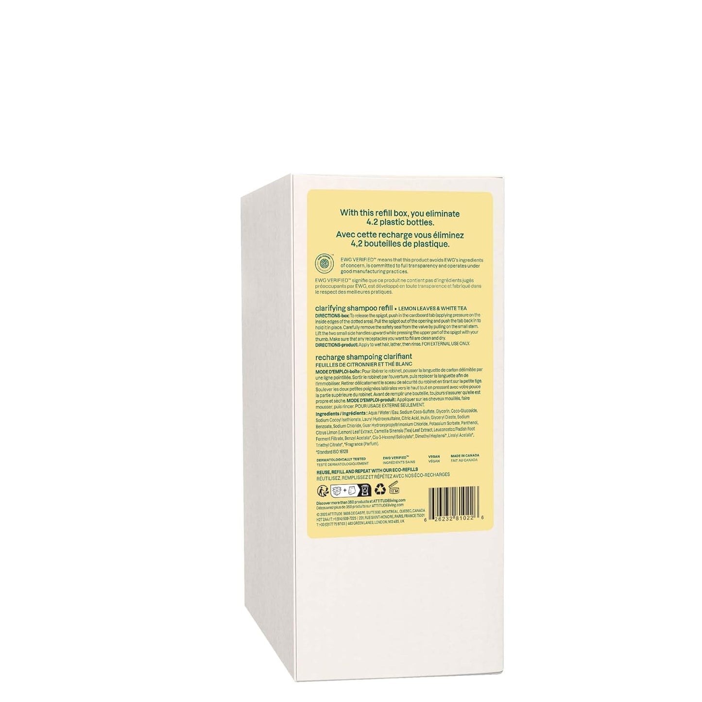 ATTITUDE Clarifying Hair Shampoo - EWG Verified Vegan & Cruelty-Free | Lemon Leaves & White Tea, 67.6 Fl Oz