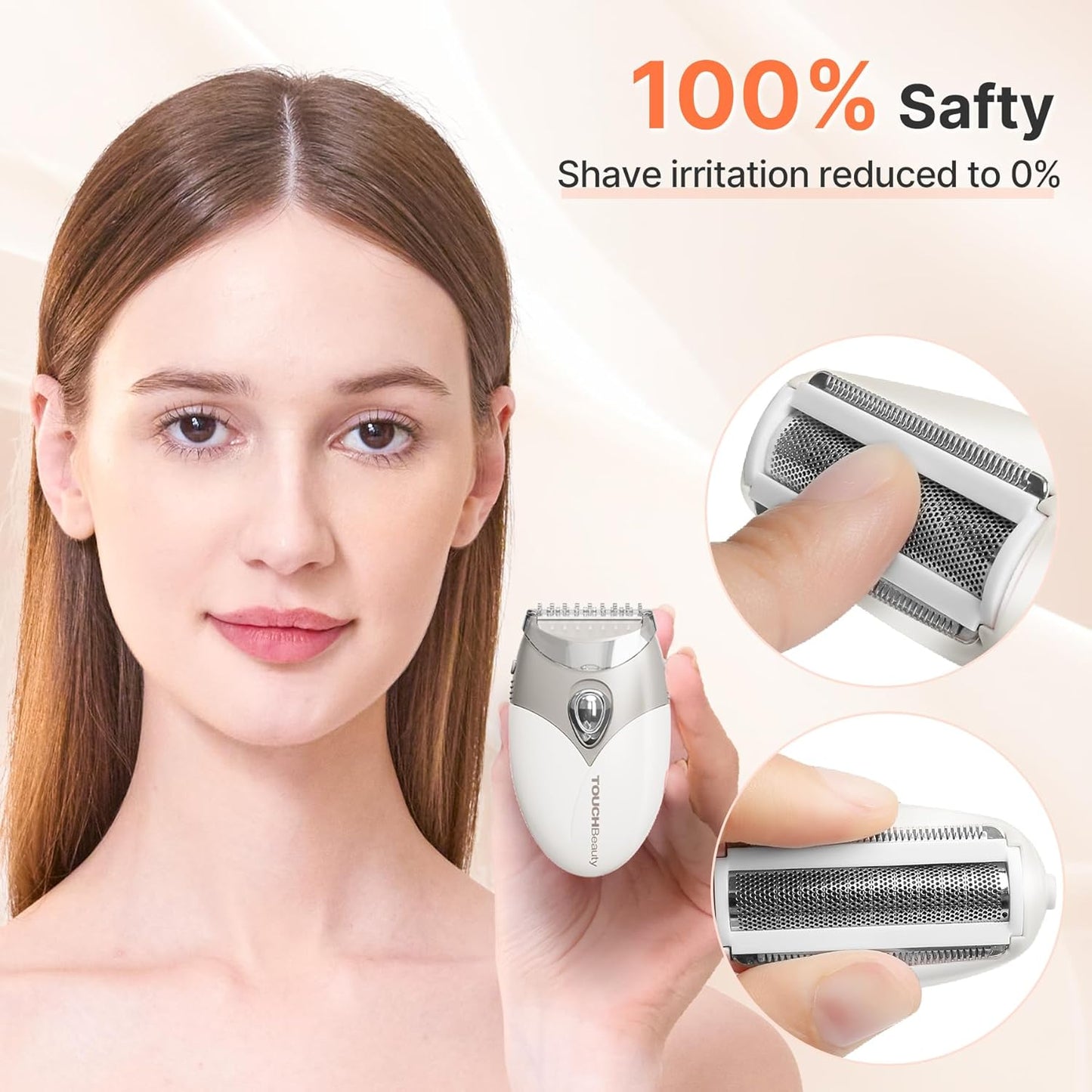 TOUCHBeauty Electric Shaver - Painless Bikini Trimmer with 3-Blade System | Cordless Wet/Dry Razor for Women, Gray