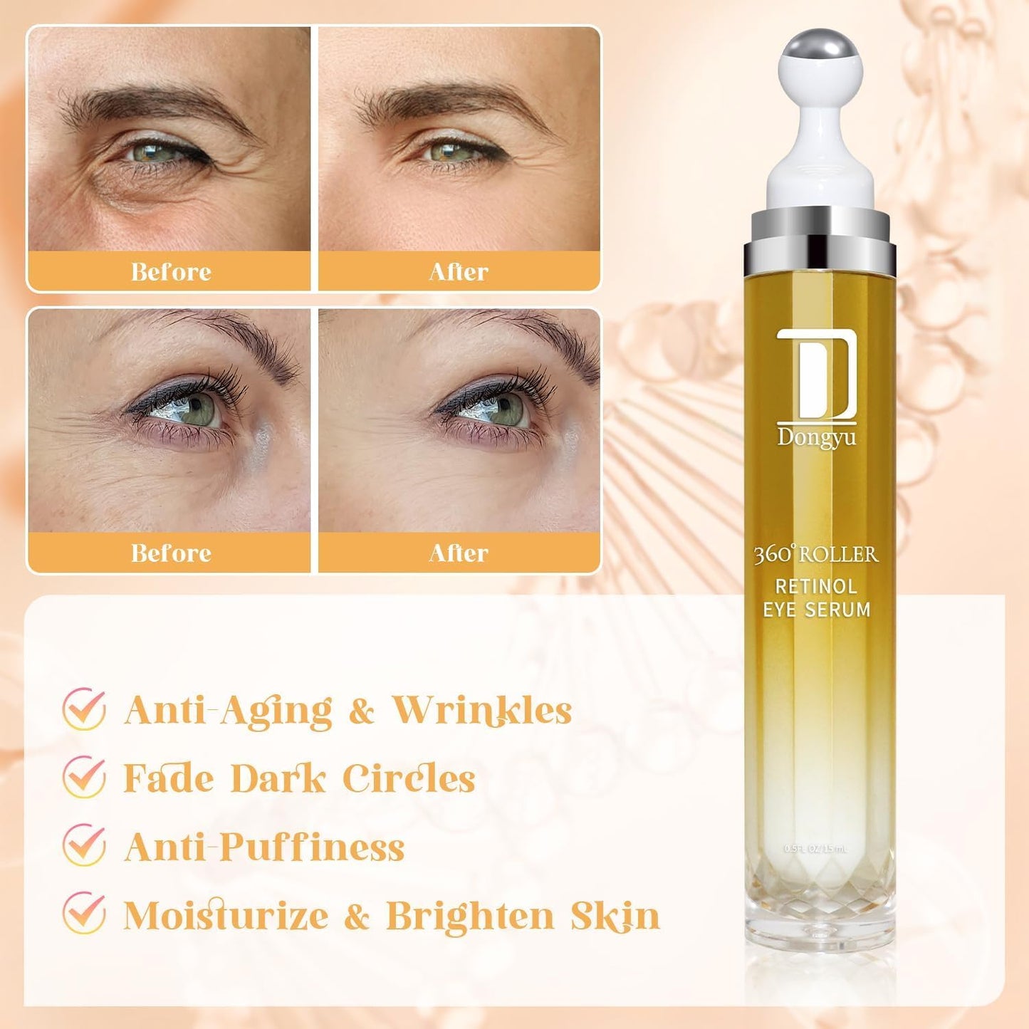 Retinol Eye Serum Anti Aging: Caffeine Under Eye Cream for Dark Circles Puffiness Bags - Reduce Wrinkles Fine Lines 30ml 2pack
