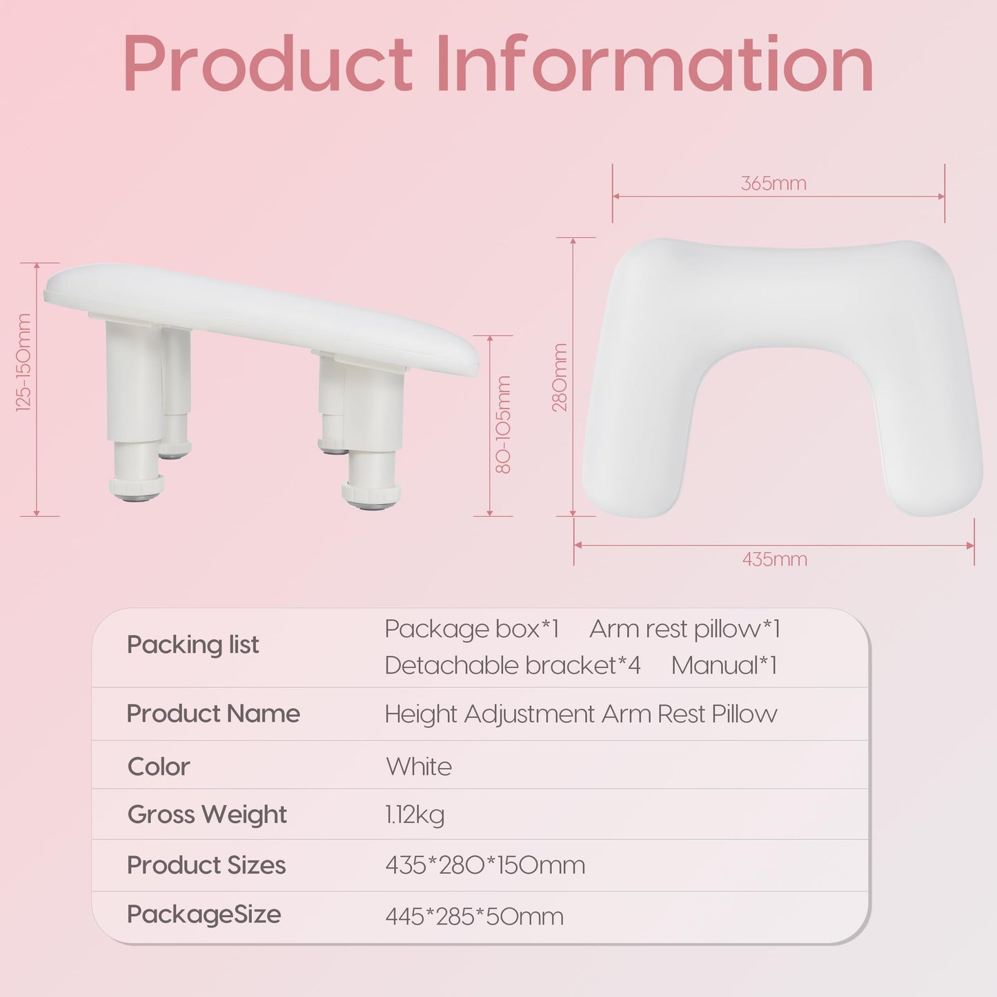 Delanie U2 Height Adjustable Nail Arm Rest, Acetone Resistant PU Leather U-Shaped Nail Hand Rest for Nail Tech Manicure Salon Use, White