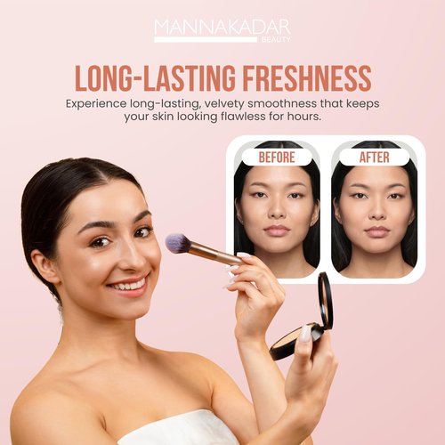 Manna Kadar Beauty Compact Dual Pressed Powder, C3 Linen Shade for Medium Skin Tone, Medium to Full Coverage Oil Absorbing Foundation and Setting Face Powder, Long-Lasting Flawless Matte Finish