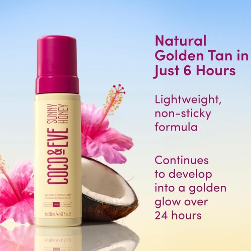 Coco & Eve Sunny Honey Self Tanner Foam - Dark, Fast-Drying, Streak-Free Tanning Mousse | 6.7 Fl Oz, Vegan & Cruelty-Free