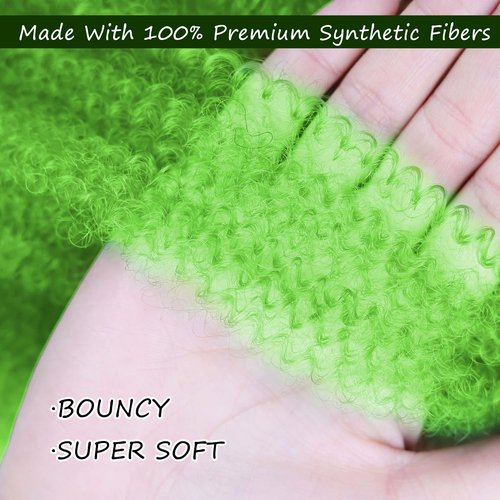 ADIASAI 3 Packs Green Springy Afro Twist Hair with Crochet Hook, 24 Inch Pre-Separated Marley Crochet Braiding Hair for Distressed Soft Locs, Synthetic Hair Extension for Black Women