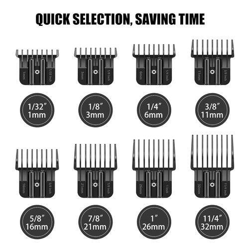 BaBylissPRO Trimmer Guards - 8 Pack Replacement Combs with Metal Spring Clip | Fits FX787 & FX726, 1/32-5/4 Inch