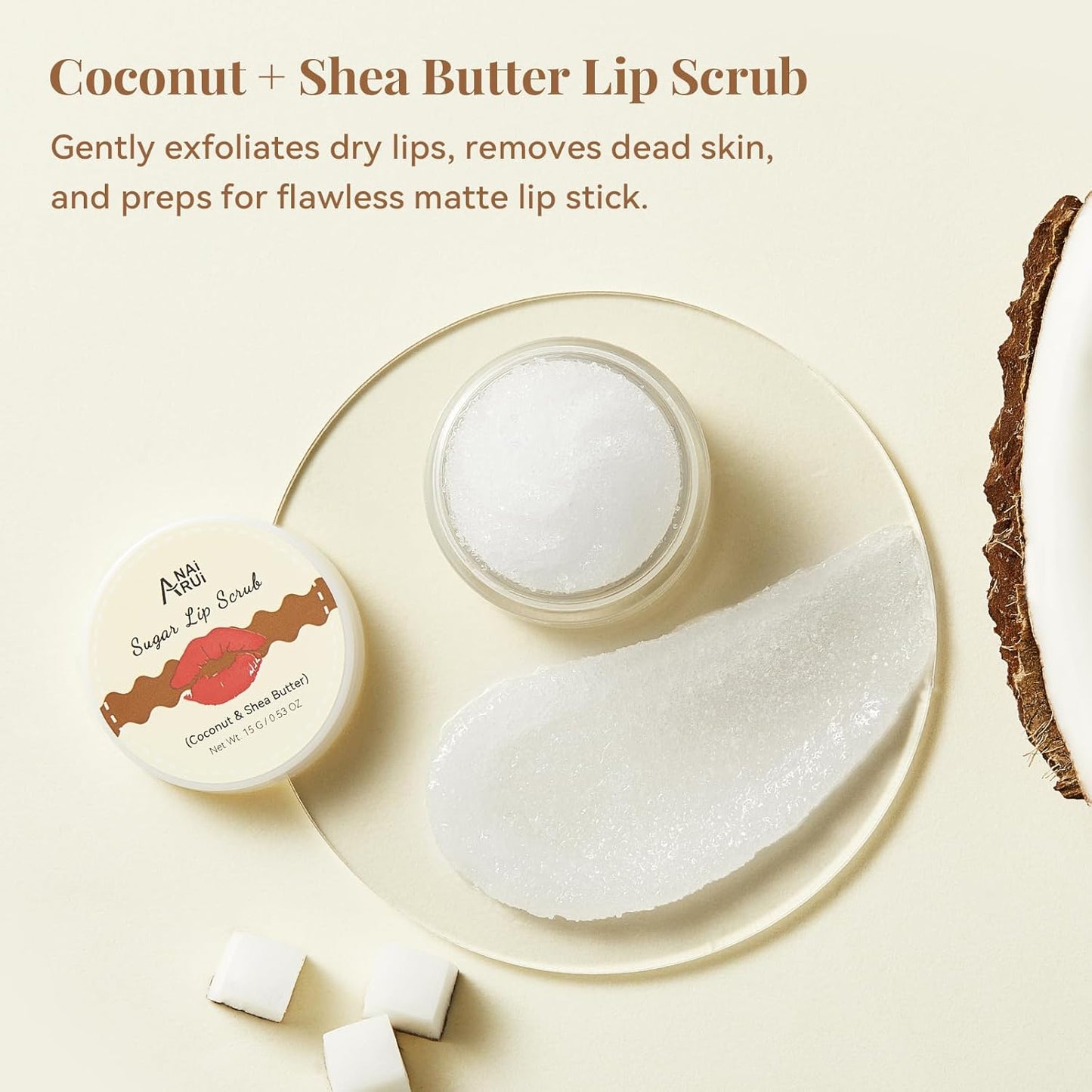 ANAI RUI Coconut Lip Scrub & Mask Set - Hydrating Exfoliator with Shea Butter & Vitamin E for Soft Lips