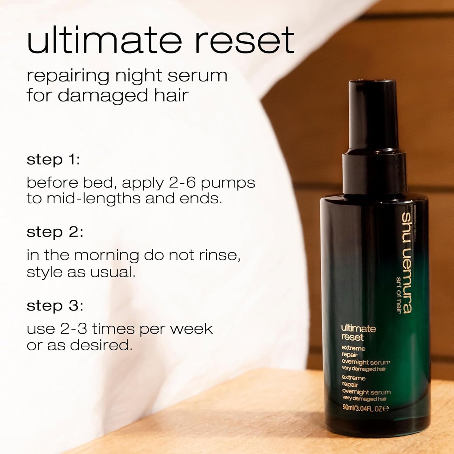 Shu Uemura Ultimate Reset Hair Serum - Extreme Repair Night Treatment with Japanese Rice Extract for Soft, Smooth, and Shiny Hair