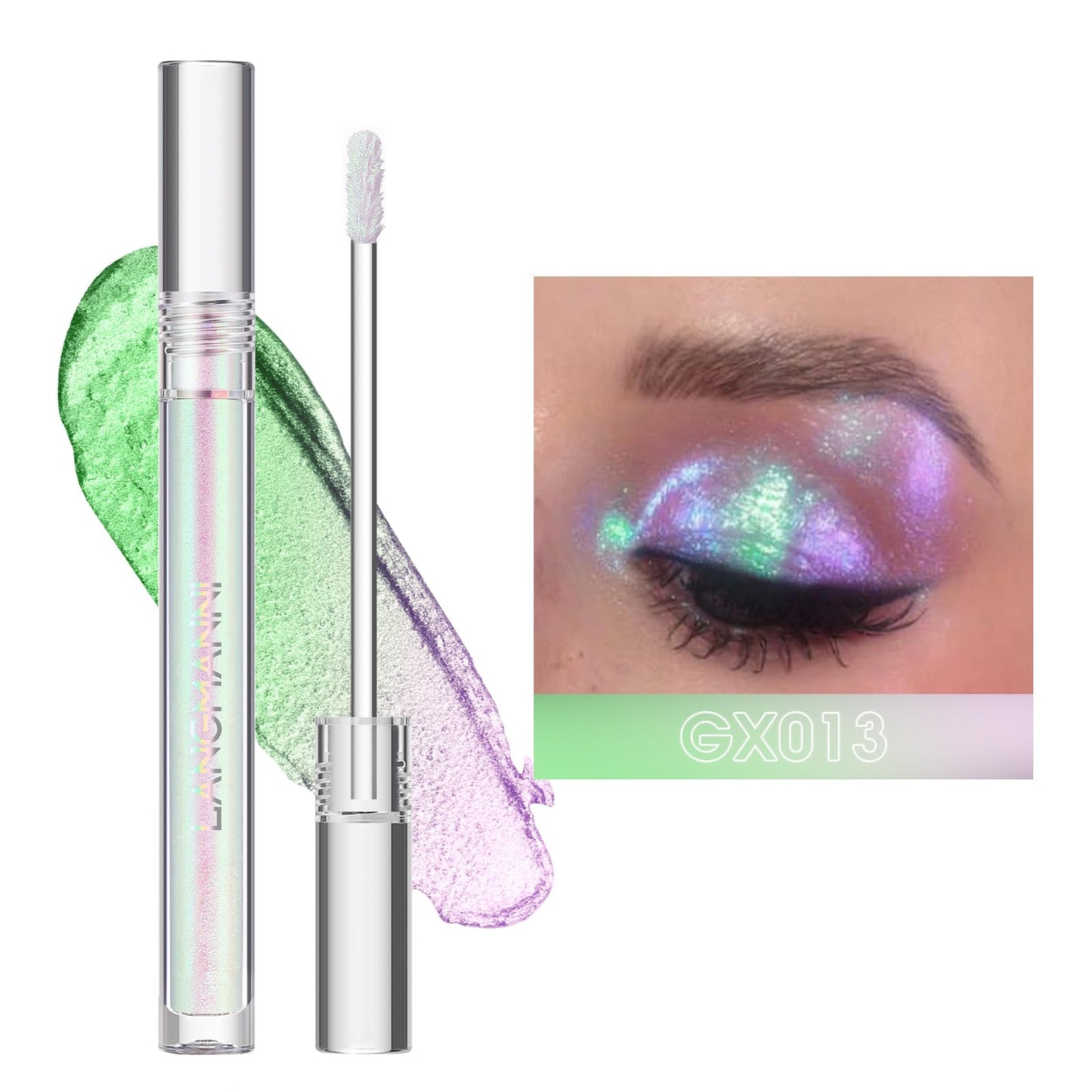 Jolilab Metallic Liquid Chameleon Eyeshadow, Multi-Dimensional Eye Looks, Long-lasting Holographic Glitter Multichrome Eyeshadows Makeup (#Peacock+#GX013)