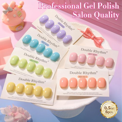 Double Rhythm 6 Pcs Hema Free Gel Polish Set 0.50 OZ Same Color Same Bottle Soak Off Neutral Natural Milky Gel Polish Kit Nail Art Manicure Salon DIY at Home (Pastel Yellow Orange-H6-9)
