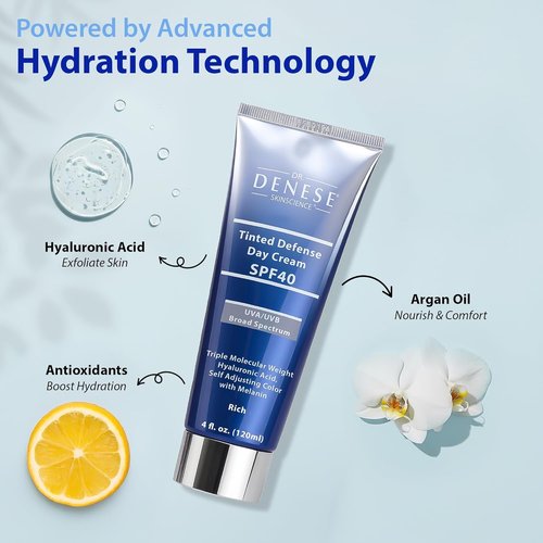 Dr. Denese SPF 40 Defense Day Cream - Tinted Moisturizer & Daily Sunscreen for Radiant Skin | 4 oz, Antioxidant BB Cream
