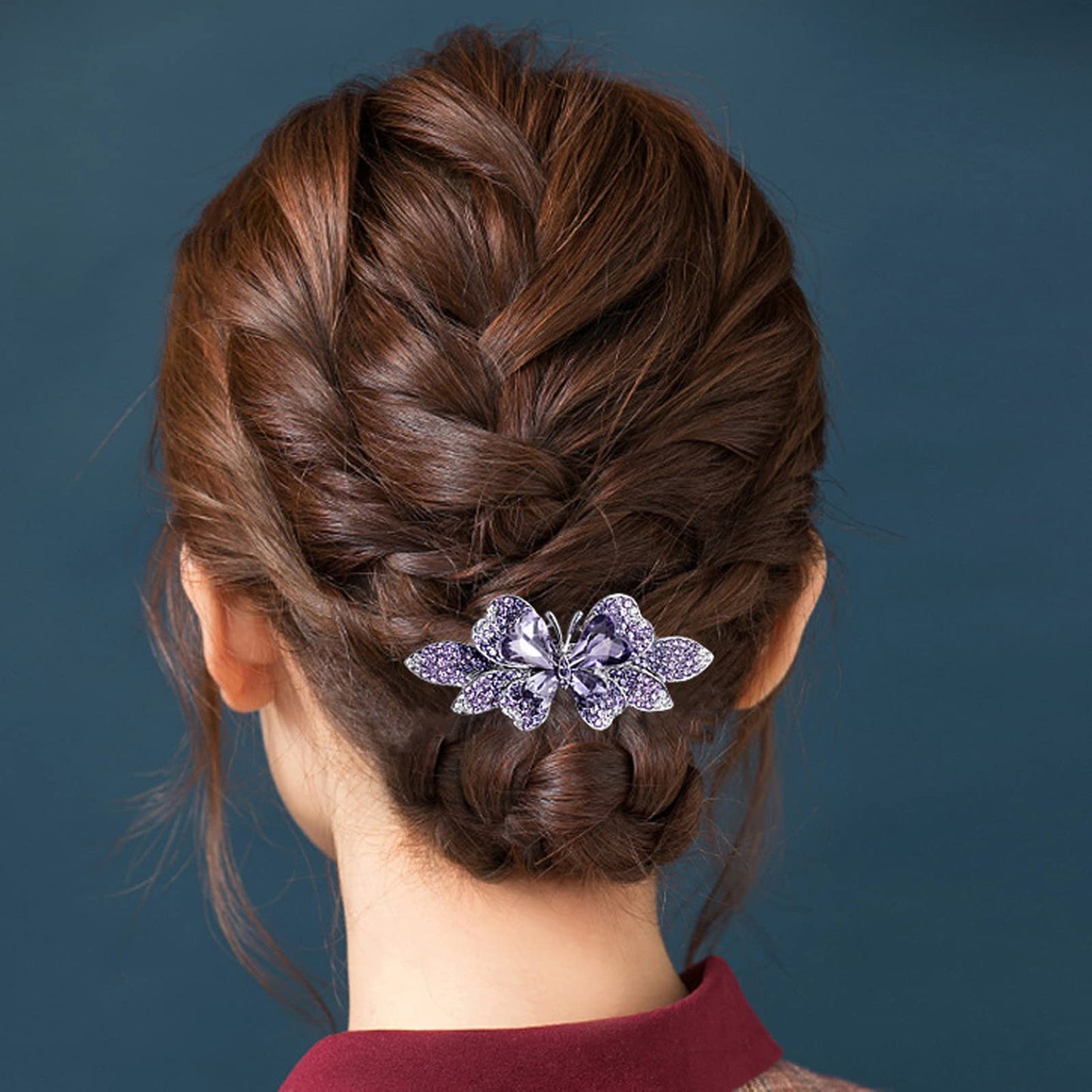 Sankuwen Crystal Rhinestones Hair Barrette French Hair for Women Small Hairpin for Mom Butterfly Hair Clips (Purple)