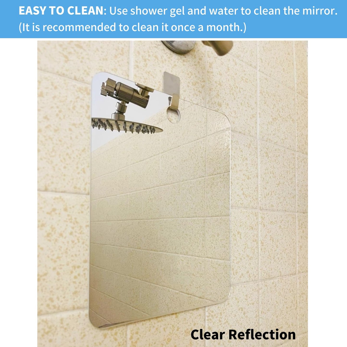 EUAIAJ Fogless Shower Mirror, Shower Mirror Large (10.5x8in) & Clear Reflection, Easy Install & Unbreakable, Travel Shower Anti Fog Mirror, Adhesive