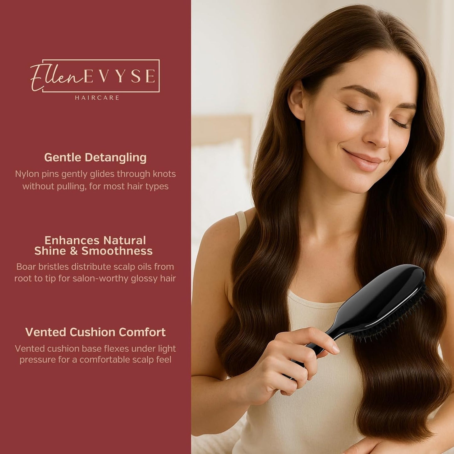 Boar Bristle Hair Brush by [Brand Name] - Smoothing & Detangling with Nylon Pins | Reduces Breakage & Enhances Shine