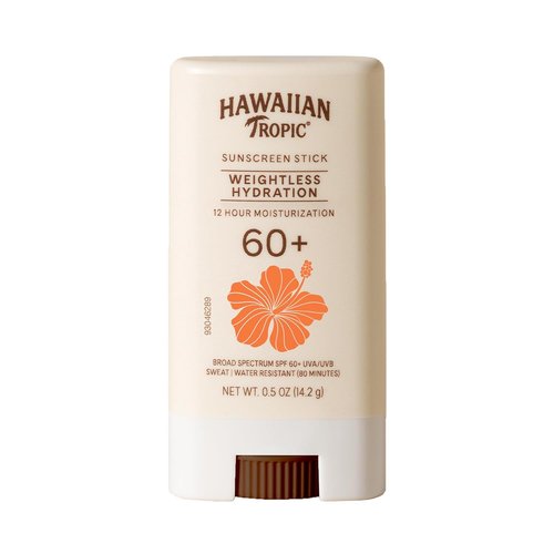 Hawaiian Tropic Weightless Hydration Sunscreen Stick SPF 60+ - Travel Size Oil-Free Sunblock for Face & Body, 0.5oz